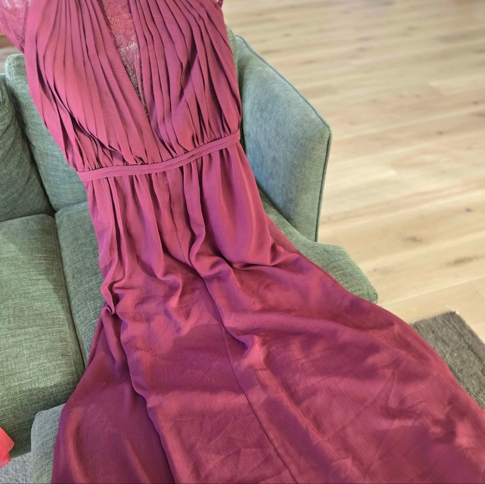 V-Neck Bridesmaid Dress with Chantilly Lace Inset
